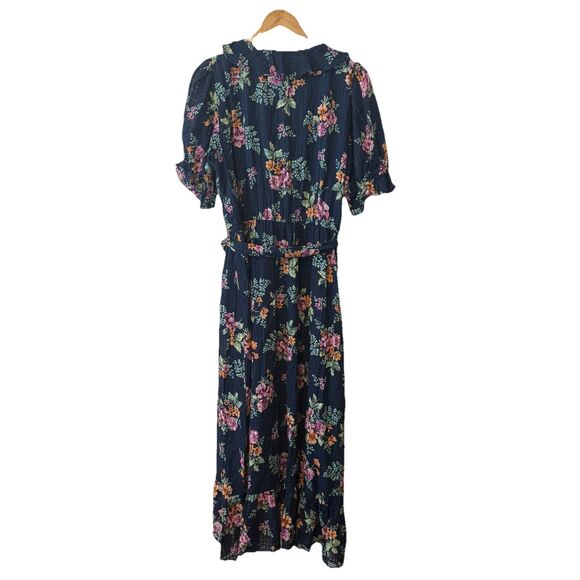 NWT $68 Lauren Conrad Floral Wrap Maxi Dress Navy Multicolor XL Cotton Lined - Picture 3 of 10